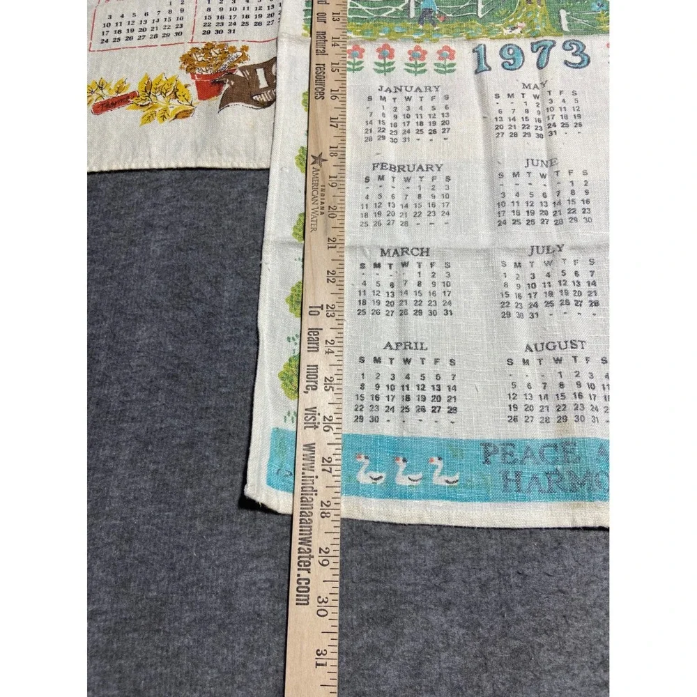 Vintage Calendar Tea Towels Lot 3 Multicolor 1967 1972 1973 Linen Farmhouse